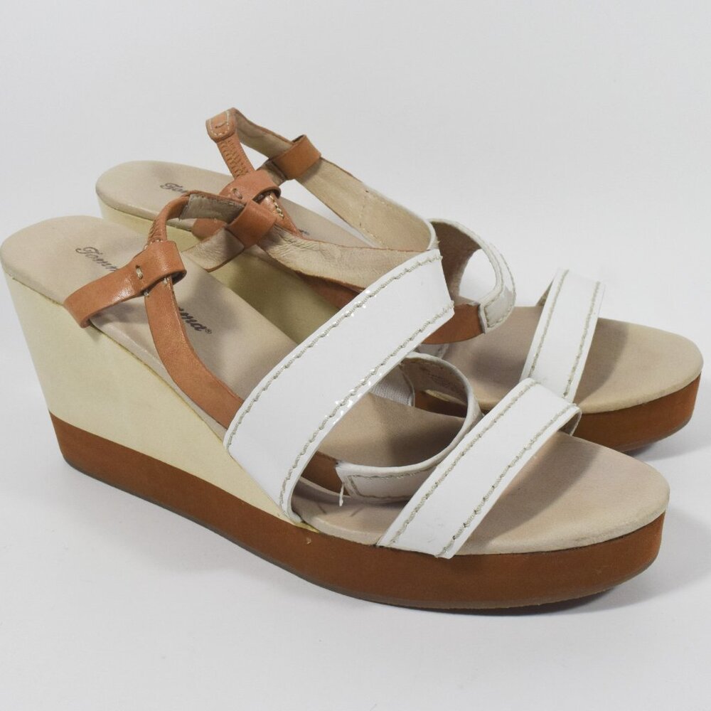 Tommy Bahama Kinona Cream Leather Platform Wedge Slingback Sandals Sz 9B
